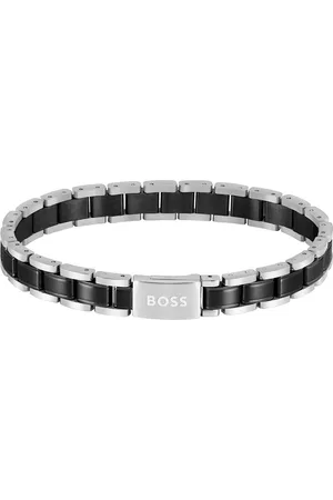 HUGO BOSS Gents Silver Tone & Black Plated Link Bracelet