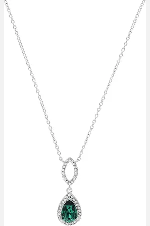 Amor Silver Green Glass Stone Pendant Necklace