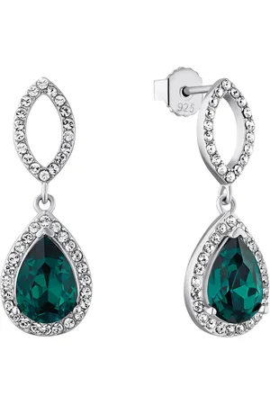 Amor Silver Green Glass Stone Drop Earrings