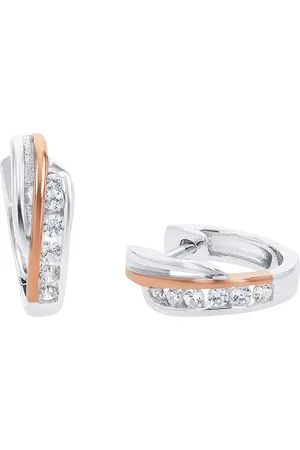 Amor Silver Bi Colour Cubic Zirconia Hoop Earrings