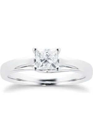 GOLDSMITHS 18ct White Gold Princess Cut 0.40 Carat 88 Facet Diamond Ring - Ring Size O