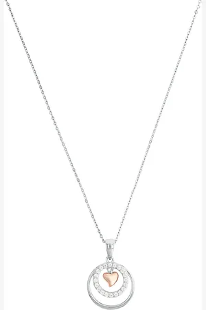 Amor Silver Cubic Zirconia Heart & Double Loop Pendant Necklace