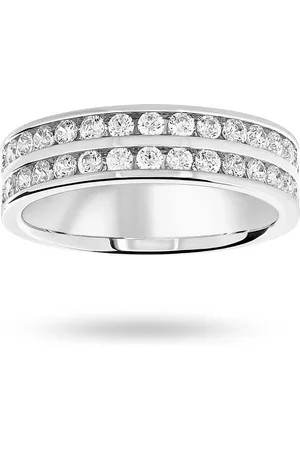 GOLDSMITHS 9 Carat White Gold 0.75 Carat Brilliant Cut 2 Row Half Eternity Ring - Ring Size K