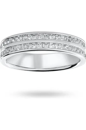 GOLDSMITHS 18 Carat White Gold 0.75 Carat Princess Cut 2 Row Half Eternity Ring - Ring Size L