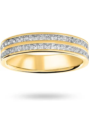 GOLDSMITHS 9 Carat Yellow Gold 0.75 Carat Princess Cut 2 Row Half Eternity Ring - Ring Size N