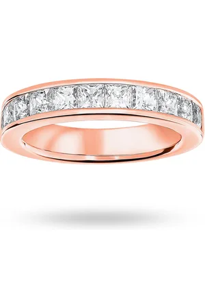 GOLDSMITHS 18 Carat Rose Gold 2.00 Carat Princess Cut Half Eternity Ring - Ring Size N
