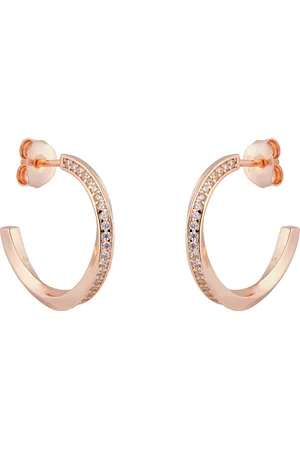 GOLDSMITHS Rose Gold Plated Silver Twisted Pave Cubic Zirconia Hoop Earrings