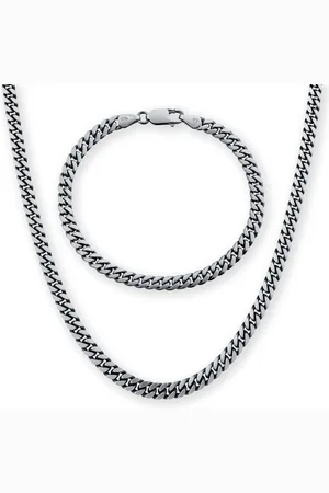 GOLDSMITHS Silver Mens Oxidised Curb Necklace & Bracelet Set