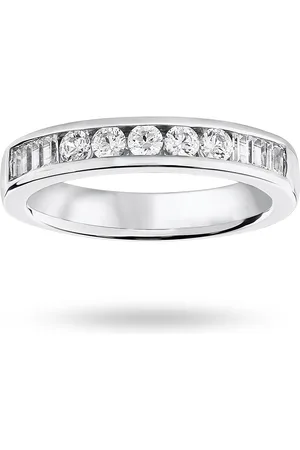 GOLDSMITHS 9 Carat White Gold 0.50 Carat Brilliant Cut And Baguette Channel Set Half Eternity Ring - Ring Size R