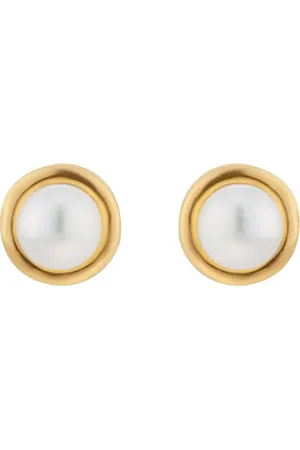 GOLDSMITHS 9ct Yellow Gold 7-7.5mm Pearl Rub Over Stud Earrings