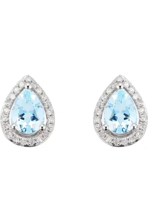 GOLDSMITHS 9ct White Gold Aquamarine & Diamond 0.13ct Pear Stud Earrings
