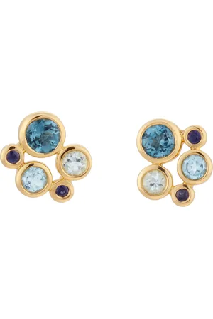GOLDSMITHS 18ct Yellow Gold Sapphire Aquamarine and Blue Topaz Bezel Set Stud Earrings