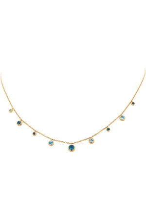 GOLDSMITHS 18ct Yellow Gold Sapphire Aquamarine and Blue Topaz Bezel Set Necklace