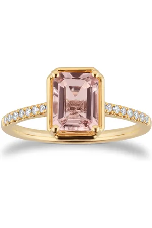 GOLDSMITHS 18ct Yellow Gold Morganite and 0.10cttw Diamond Ring - Ring Size M