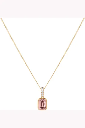GOLDSMITHS 18ct Yellow Gold Emerald Cut Morganite and 0.04cttw Diamond Pendant