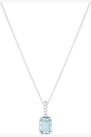 GOLDSMITHS 18ct White Gold Emerald Cut Aquamarine and 0.04cttw Diamond Pendant