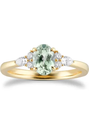 GOLDSMITHS 18ct Yellow Gold Green Sapphire & 0.20ct diamond Ring - Ring Size M