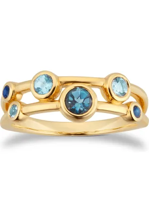 GOLDSMITHS 18ct Yellow Gold Sapphire Aquamarine and Blue Topaz Bezel Set Ring - Ring Size J