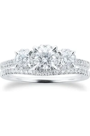 GOLDSMITHS 18ct White Gold Triple Halo Pear Diamond Bridal Set Ring - Ring Size I