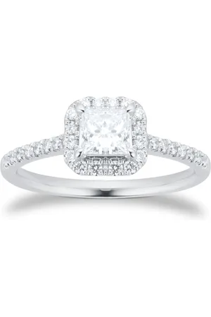 GOLDSMITHS Platinum 0.60cttw Princess Cut Diamond Halo Engagement Ring - Ring Size I