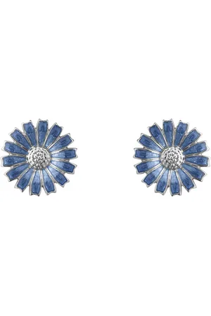Georg Jensen Sterling Silver & Blue Enamel Daisy Stud Earrings