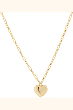 GOLDSMITHS 9ct Yellow Gold Puff Heart Paperlink Chain Necklace