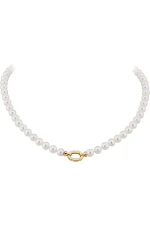 GOLDSMITHS 9ct Yellow Gold Oval Link and 6-6.5mm Pearl Necklace 18 Inch
