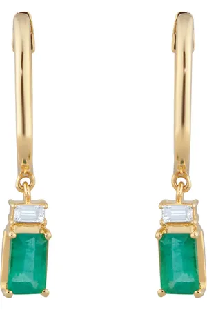 GOLDSMITHS 18ct Yellow Gold Emerald and 0.06cttw Diamond Hoop Earrings