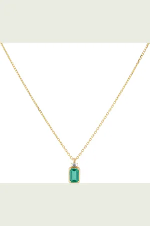 GOLDSMITHS 18ct Yellow Gold Emerald and 0.03cttw Diamond Pendant