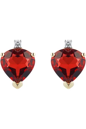 GOLDSMITHS 9ct Yellow Gold Heart Garnet And Diamond Stud Earrings