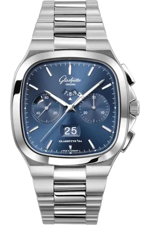 GLASHÜTTE Vintage Seventies Chronograph Panorama Date 40mm x 40mm Mens Watch Blue