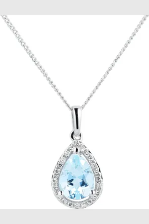 GOLDSMITHS 9ct White Gold Aquamarine & Diamond 0.072ct Pear Pendant