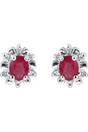 GOLDSMITHS 9ct White Gold Ruby & Diamond Studs