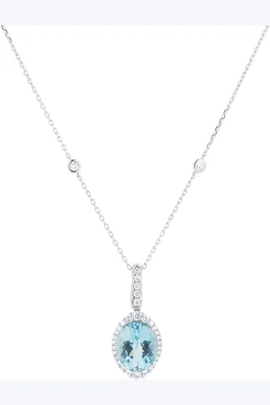 GOLDSMITHS 18ct White Gold Oval Cut Aquamarine and 0.33cttw Diamond Pendant