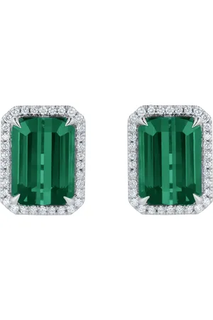 GOLDSMITHS 18ct White Gold Green Tourmaline and 0.25cttw Diamond Stud Earrings