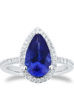 GOLDSMITHS Platinum Pear Cut Tanzanite and 0.33cttw Diamond Halo Ring
