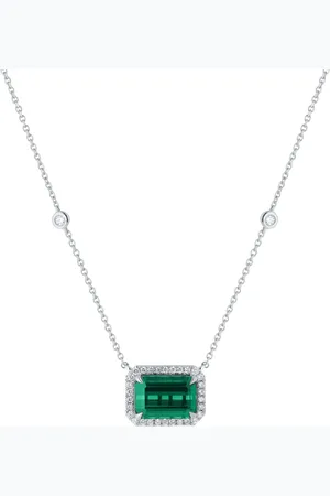 GOLDSMITHS 18ct White Gold Green Tourmaline and 0.25cttw Diamond Pendant