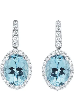 GOLDSMITHS 18ct White Gold Oval Cut Aquamarine and 0.50cttw Diamond Drop Earrings