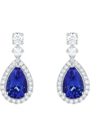 GOLDSMITHS 18ct White Gold Pear Cut Tanzanite and 0.40cttw Diamond Drop Earrings