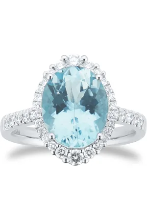 GOLDSMITHS Platinum Oval Cut Aquamarine and 0.40cttw Diamond Halo Ring