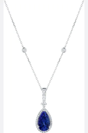 GOLDSMITHS 18ct White Gold Pear Cut Tanzanite and 0.30cttw Diamond Pendant
