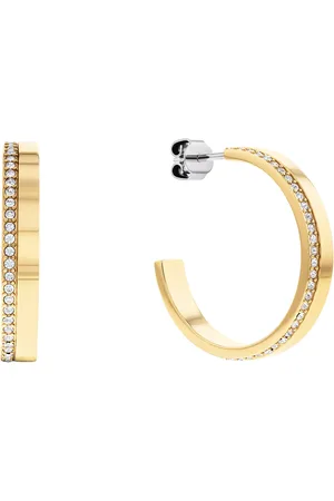 Calvin Klein Ladies Yellow Gold Coloured Crystal Hoop Earrings