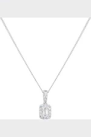 GOLDSMITHS 9ct White Gold 0.28cttw Emerald Cut Diamond Halo Pendant