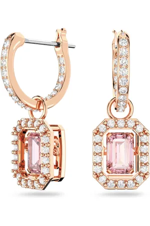 Swarovski Millenia Rose Gold Coloured Pink Octagon Cut Stone Drop Earrings