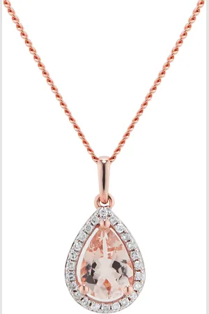 GOLDSMITHS 9ct Rose Gold Morganite & Diamond 0.07ct Pear Pendant