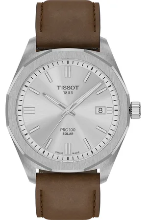 Tissot PRC 100 Solar Quartz 39mm Mens Watch Silver Leather
