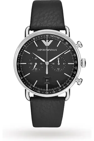 Emporio Armani Black Leather and Dial Gents Watch