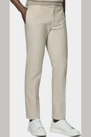 Gutteridge Seersucker trousers in striped cotton blend, Unisex, , Size: 46