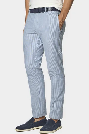 Gutteridge Seersucker trousers in striped cotton blend, Unisex, , Size: 44