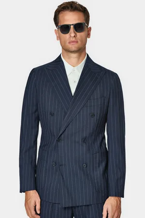 Gutteridge Pure wool pinstripe double-breasted suit blazer, Unisex, , Size: 46